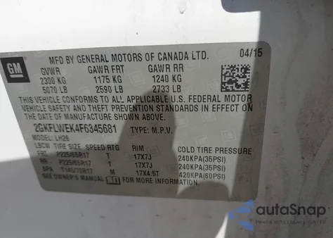 2015 GMC Terrain Sle-2 из США, поврежденный, VIN 2GKFLWEK4F6345681